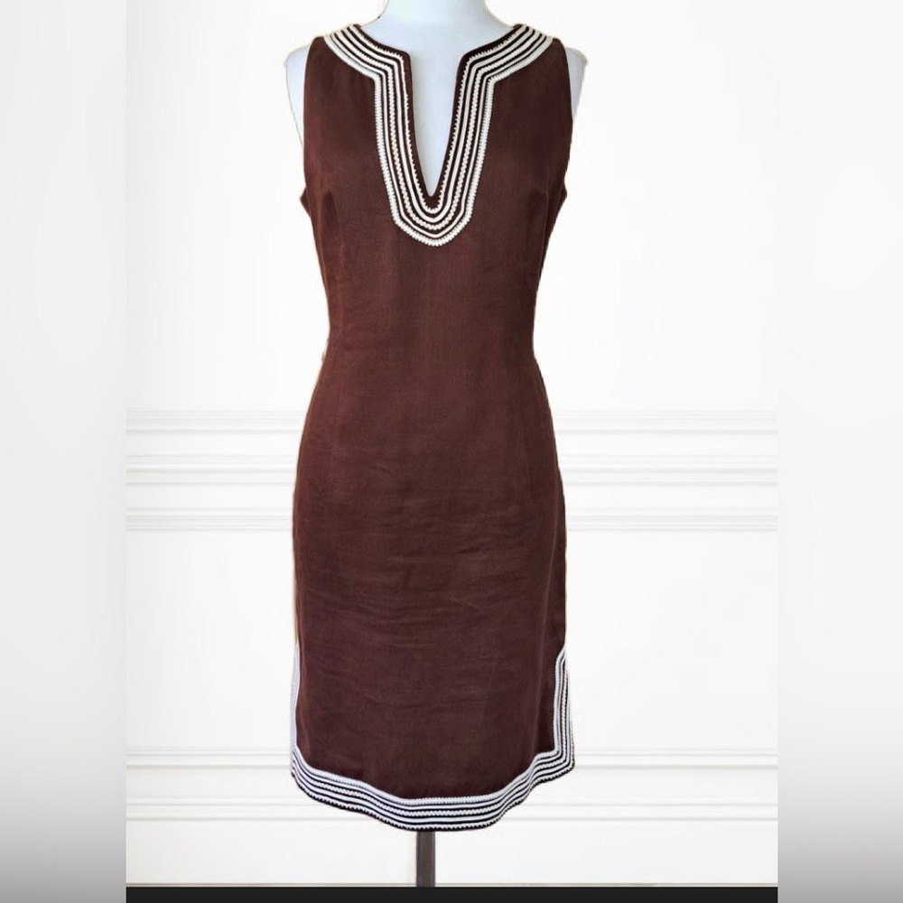 ESCADA Brown 100% Linen
Sleeveless Tunic Sheatr